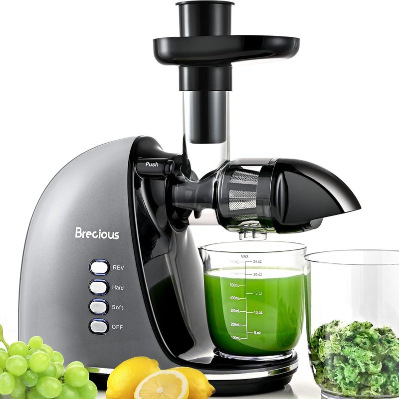 BRECIOUS Slow Masticating Juicer, Cold Press Juicers with 2 Speed Modes & Quiet Motor,Juicers Machines Vegetable and Fruit with Reverse Function,Celery Juicer,BPA-Free,Easy to Clean (Silver) - Image 1